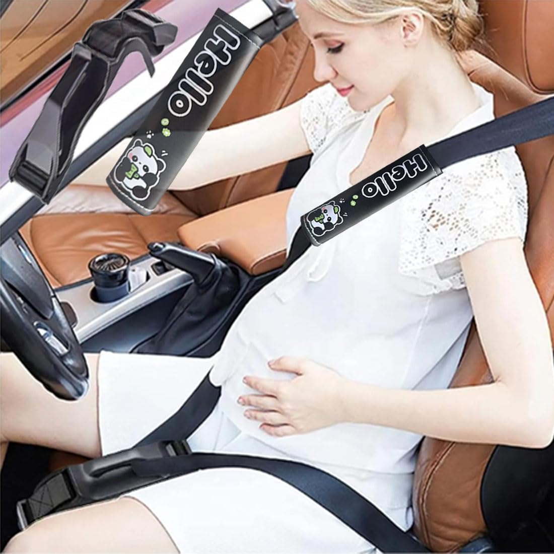 Sitzbezugversteller,Kinder Auto Gurtpolster,Schwangerschafts-Bump-Gurt,Panda Schulterpolster,Schwangerschafts-Sicherheitsgurt,Komfort & Freiheit für Schwangere Mütter,schützt Bauch ungeborenen Babys