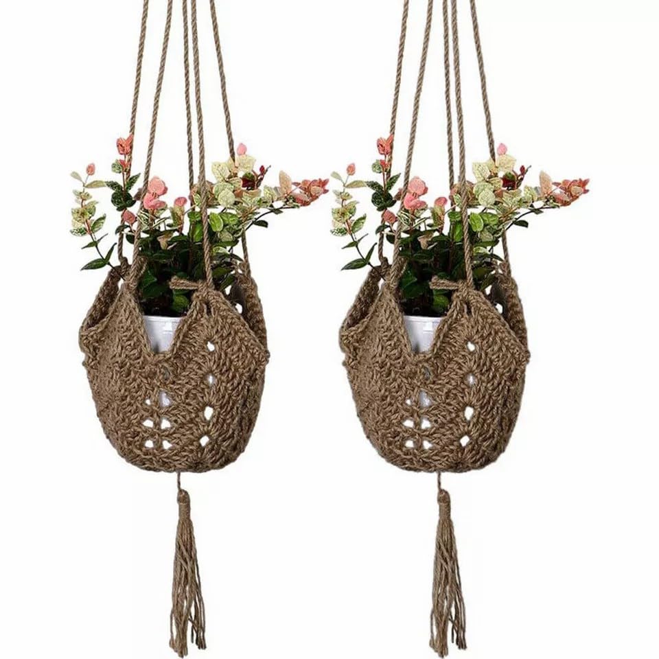 sanjianke-fs 2 Pack Hanging Planters Baskets, Jute Rope Macrame Plant Hanger Flower Pot Hanging Plants Holder, Wall Holder for Indoor Outdoor Balcony Garden Home Decor (A Set)