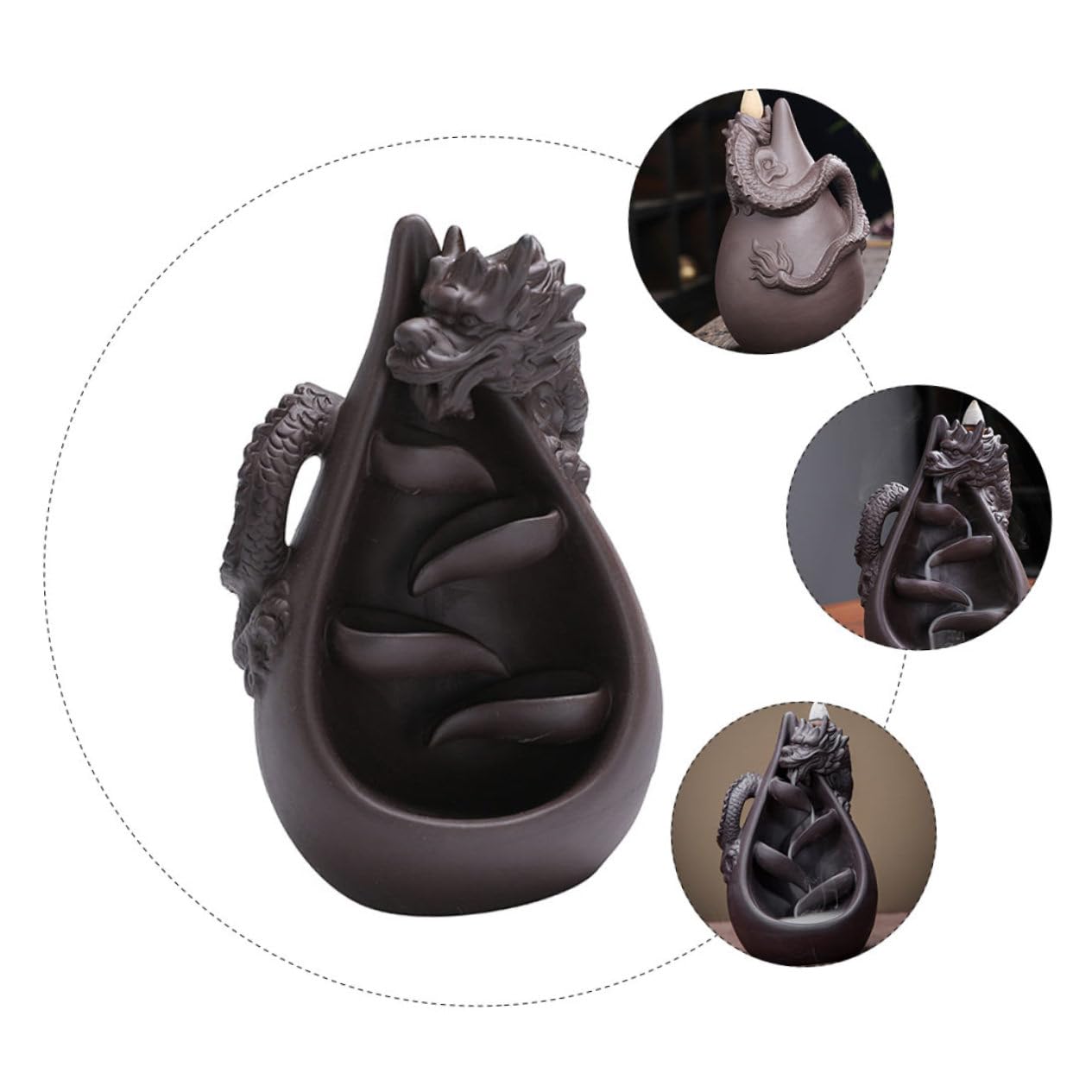 Quemador de Incienso de Mesa Forma de Dragón de Arena Púrpura para Decoración del Hogar, Relieve de Estrés y Meditación en Sala o Cocina