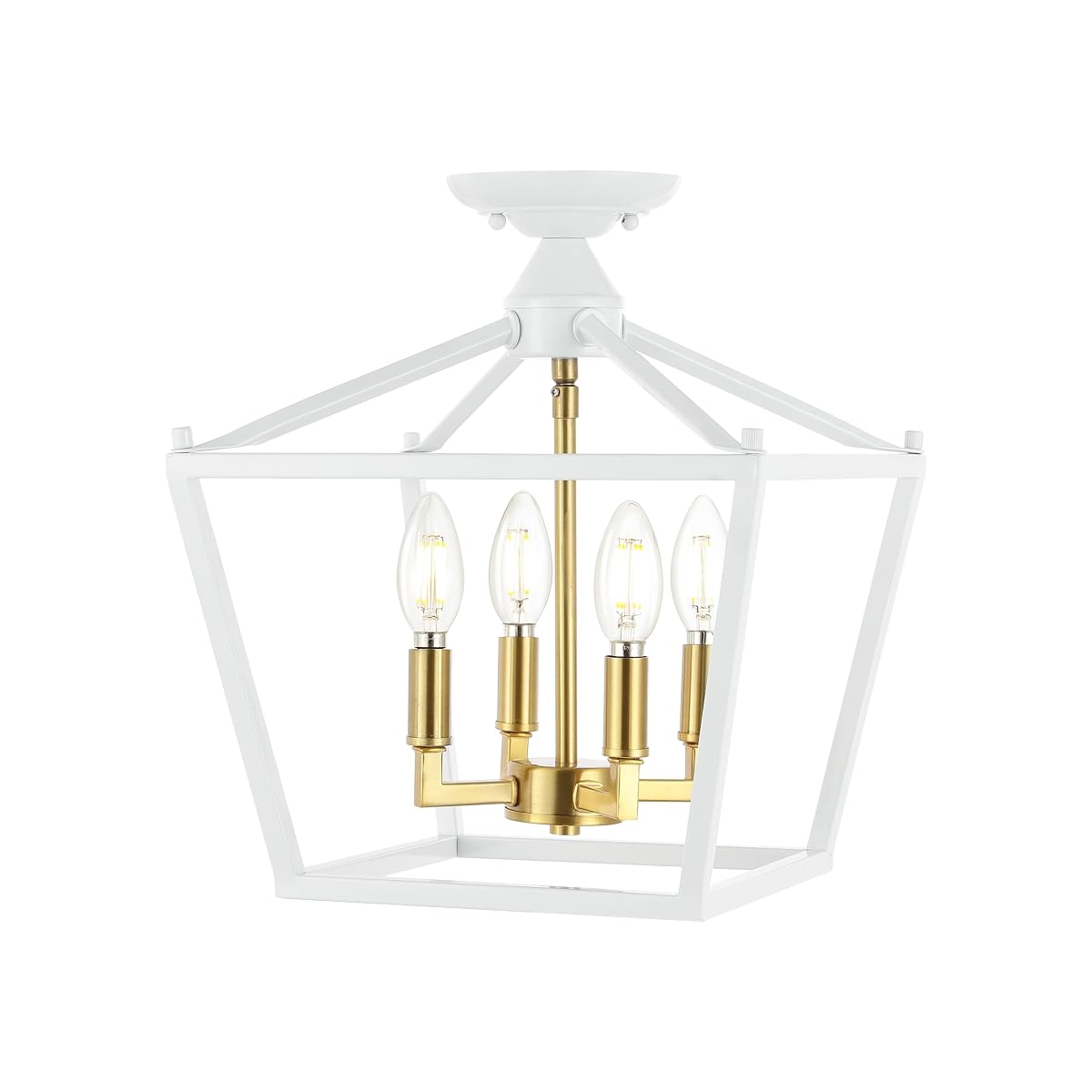 JONATHAN Y Plains Mini Lantern 4-Light LED Flush Mount 12in Metal White/Brass