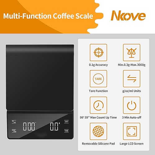 Miniatura 3 de Nkove Báscula de café digital con temporizador para verter sobre la cafetera