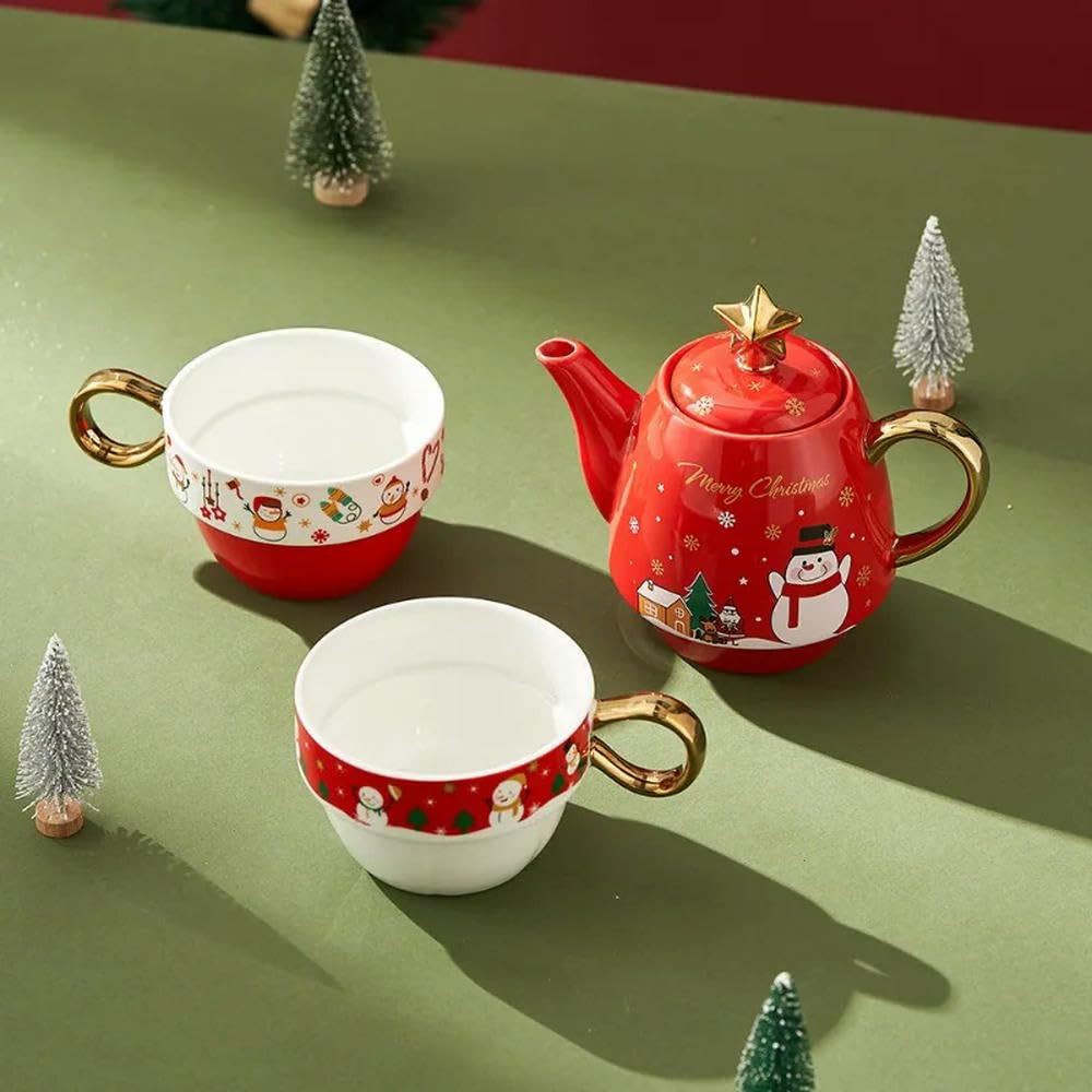 ZBDZSW Świąteczny ceramiczny czajniczek zestaw filiżanek do herbaty z pudełkiem na prezent Święty Mikołaj / łoś kreskówka filiżanka do kawy dekoracja domu prezenty