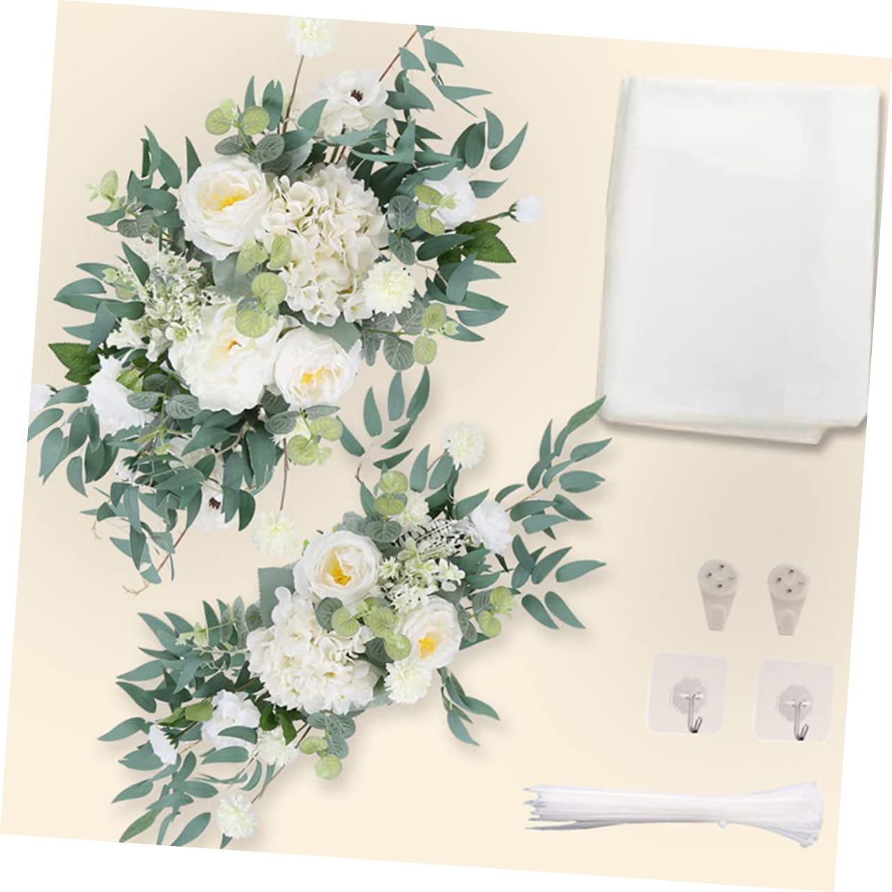 Zerodeko Künstliche Blumengirlande für Hochzeitsbögen 1 Satz Weiß | Seidenblumen mit Tüll, für Innen und Außen, Romantische Deko für Feier und Arrangement