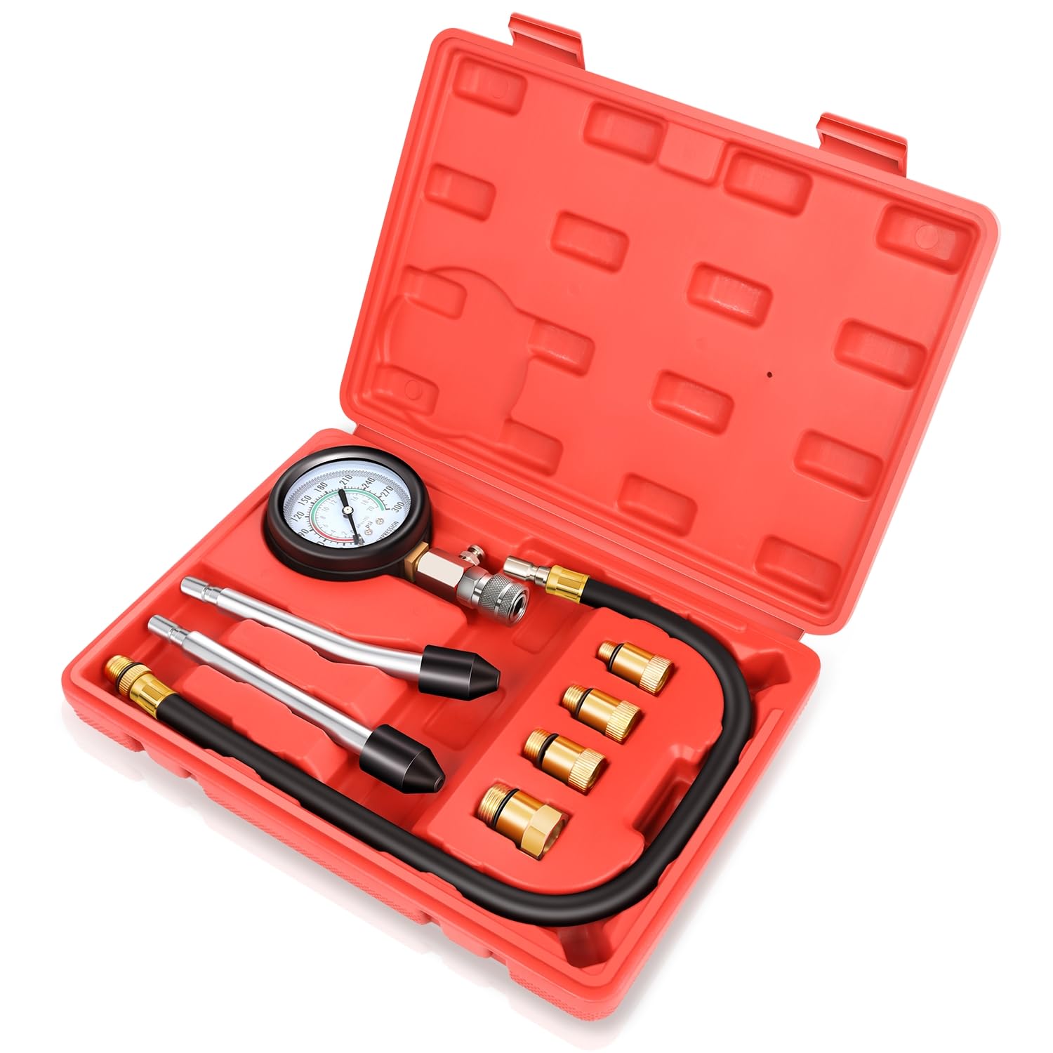 Auto Dynasty 8PCS Compression Tester Kit - 3-IN-1 Engine Compression Tester Gauge Automotive Quick & Accurate Cylinder 0-300 Psi Pressure Measurement Tool
