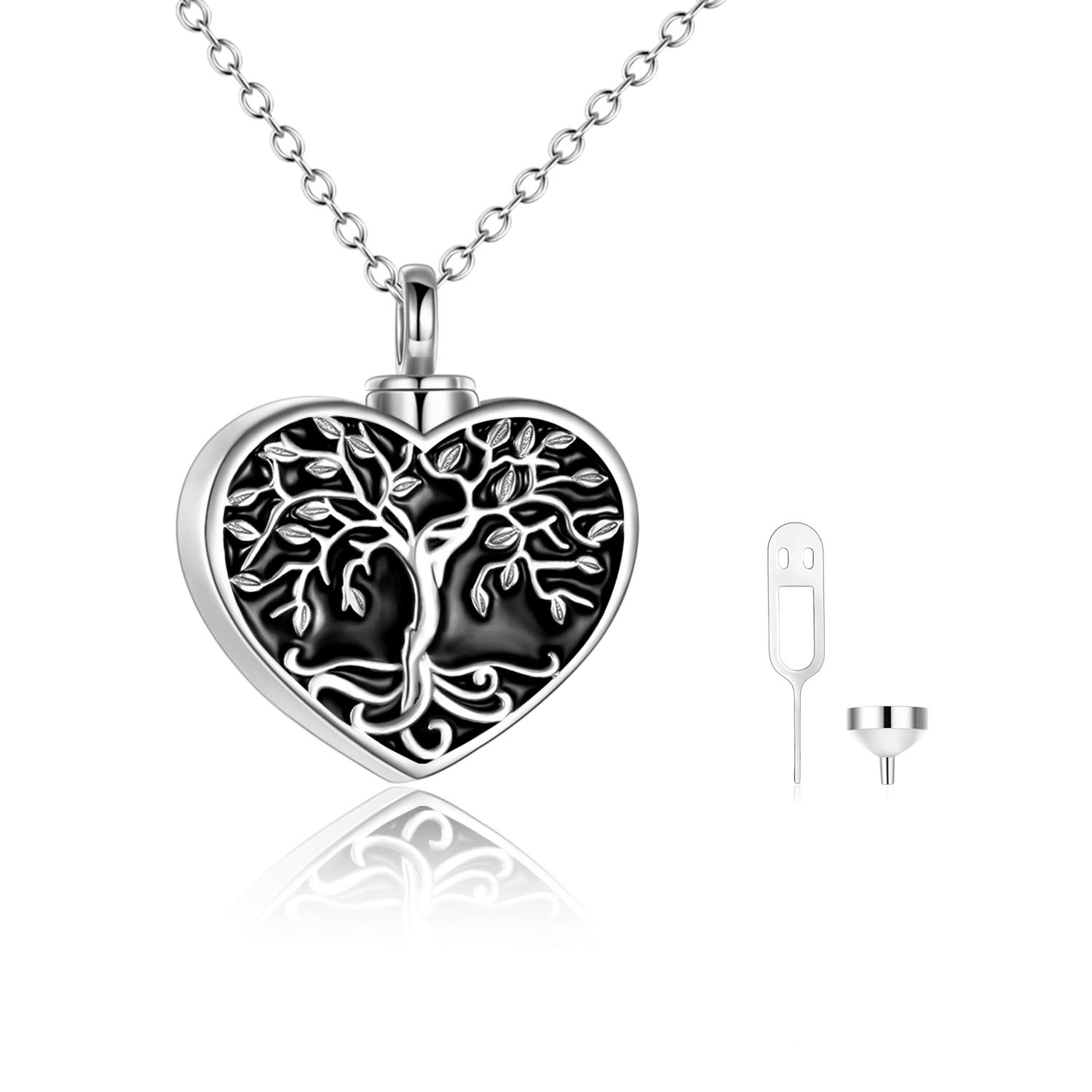 YAFEINIUrn Necklaces for Ashes Sterling Silver Heart Tree of Life/Elephant/Hummingbird Sunflower Cremation Jewelry for Ashes Heart Memory Jewelry for Women Men