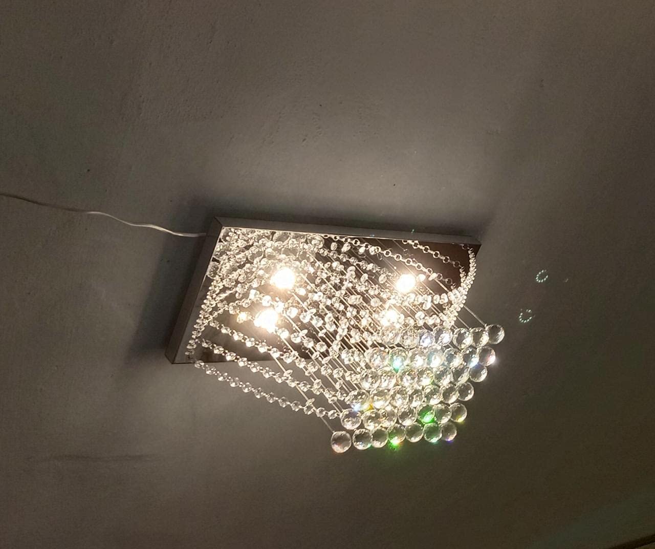 Discount4product Rectangular Modern Flush Mount Ceiling K9 Crystal Chandelier Light Fixture with 4 Lights - L20.3" x W8.5" x H11", 2 Watts - Warm White(AC/DC)