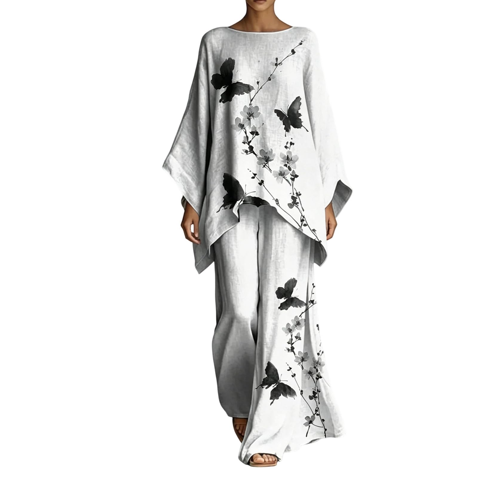 Generisch 2026 Boho-Print-Langarmshirt weite Hose – Elegantes florales Designer-Jumpsuit-Ensemble für modische Anlässe
