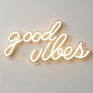DECANIT Good Vibes Neon Sign Warm White, Boho LED Light for Wall Decor, ...