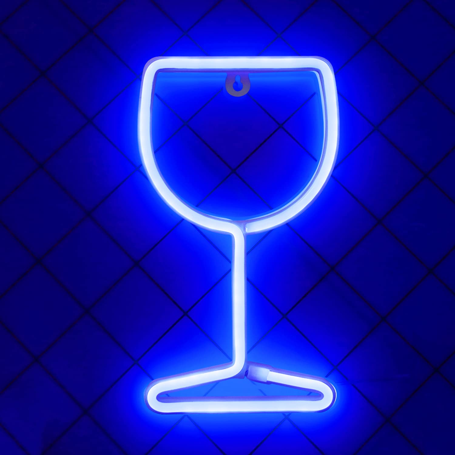 Neon Signs Wine Glass Lights, LED Neon Lights for Bar, Room Decor - Battery/USB Operated, Cool Stuff - Blue