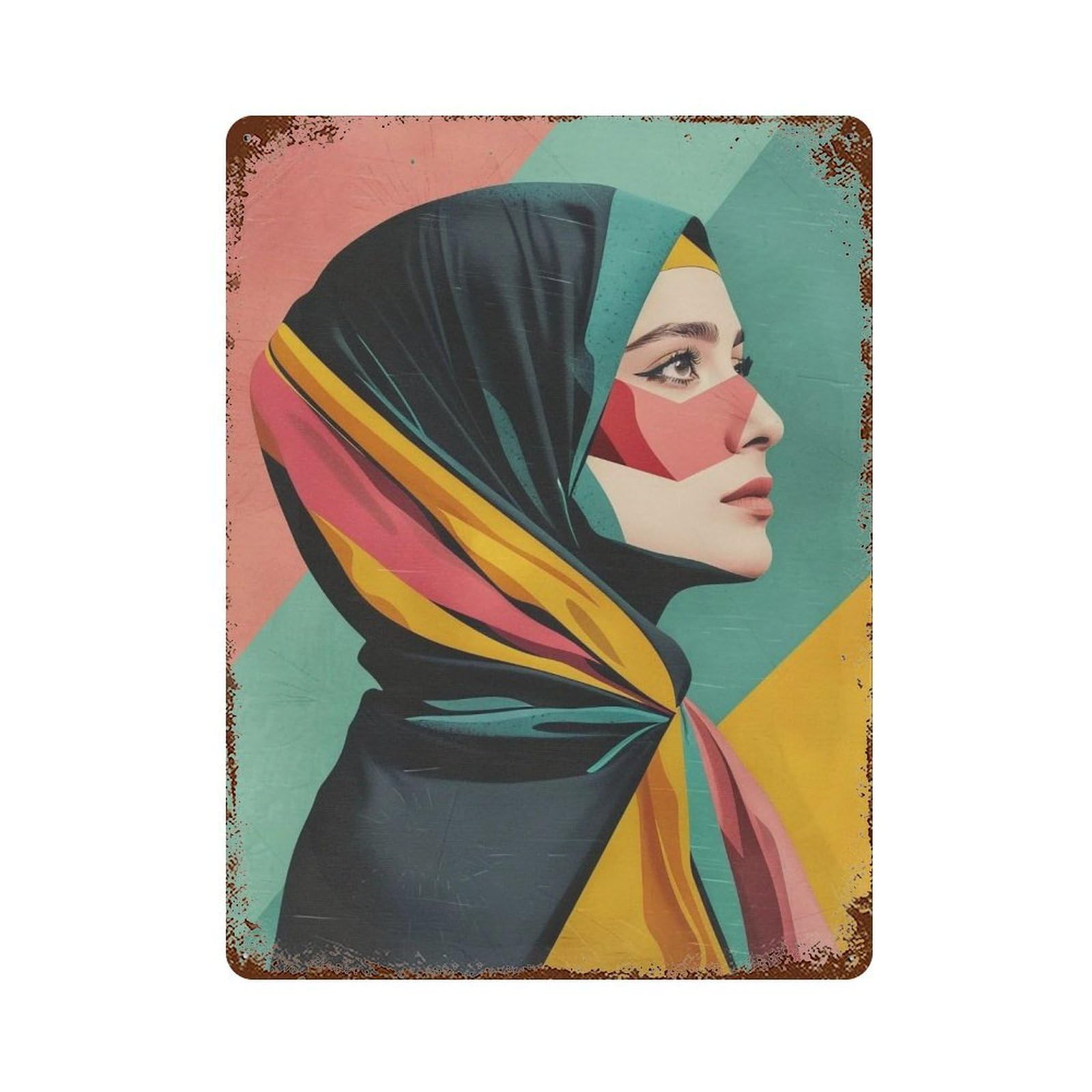 MGHTGRWE Cubist Pastel Patchwork Female Visage 02 Poster Wall Art Iron Vintage Metal Tin Sign Modern Home Cofffee Club Art Bar Shop Decor 40x30cm