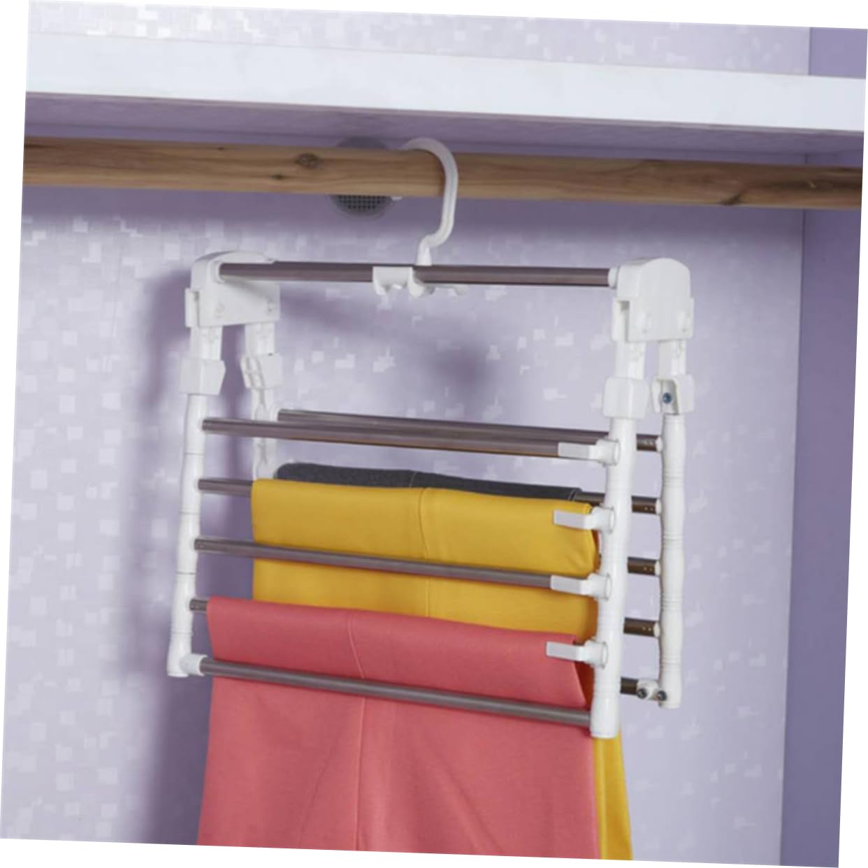 PRETYZOOM Foldable Stainless Steel Pants Rack Organizer with Swing Arms Space Saving Multiple Clothes Hanger for Trousers Jeans and Scarves for Closets