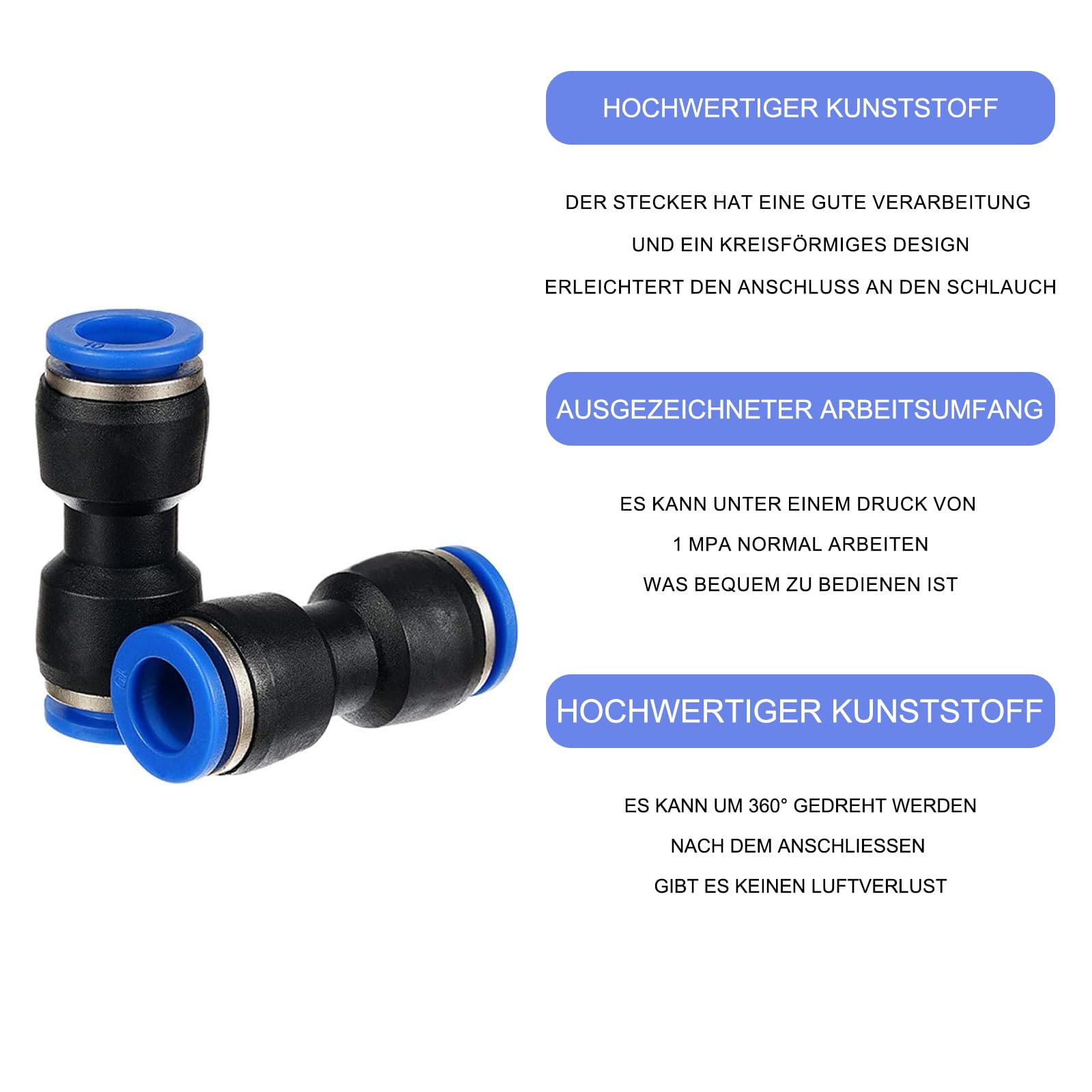 Paquete de 35 conectores neumáticos rectos, conectores neumáticos de 8 mm, racores neumáticos de acoplamiento rápido a presión, para aire, agua