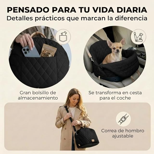 Foto 8 de 8 de Transportín para Perro para Coche con cojín, Asiento de Coche para Perro