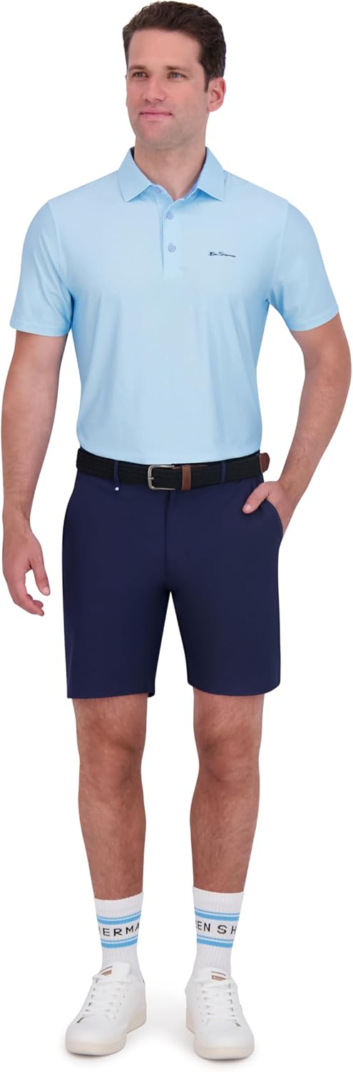 Ben Sherman Men's Performance Golf Shirts– Stretch, Extra Soft Fabric, Moisture-Wicking, Odor Resistant, Sky Blue, Medium