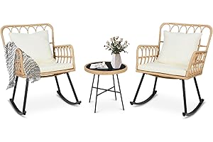 Vikiullf 3 Piece Rocking Patio Furniture Chair Outdoor Rattan Wicker Rocking Chair
