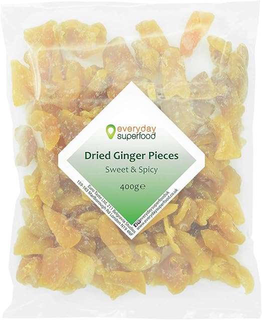 Dried Ginger Pieces 400g Not Crystallised No Sugar Coating Stem Ginger Pieces and Chunks Sweet Hot and Spicy Ginger