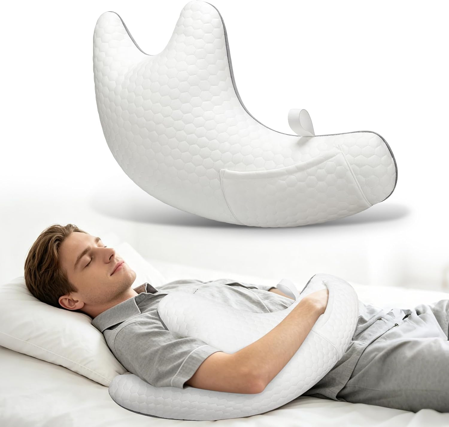 Shoulder Surgery Pillow, Y-Shaped Rotator Cuff Pillow for Side Sleepers | • Dual-Sided Cooling & Soft Fabric • Built-In Hand Pocket • Comfortable for Side Sleeping • Removable Washable Cover