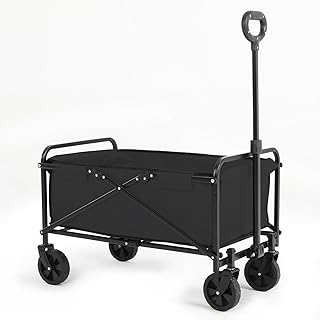 Novonova Carro Playa Ruedas Grandes, Carro de jardín Plegable con asa Ajustable, Carro de Transporte para Camping, jardinería, Compras，360 ° Giratorio Adecuado para Todos los terrenos,Negro