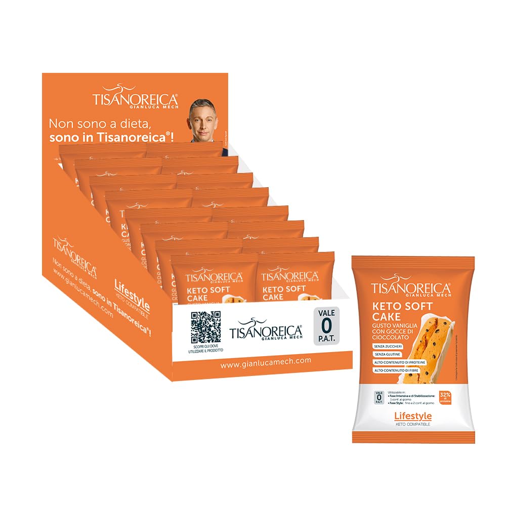 Gianluca Mech | Keto Soft Cake Gusto Vaniglia con Gocce di Cioccolato, 18 Pezzi x 30g, Alto Contenuto di Proteine e Fibre, Senza Glutine e Zuccheri