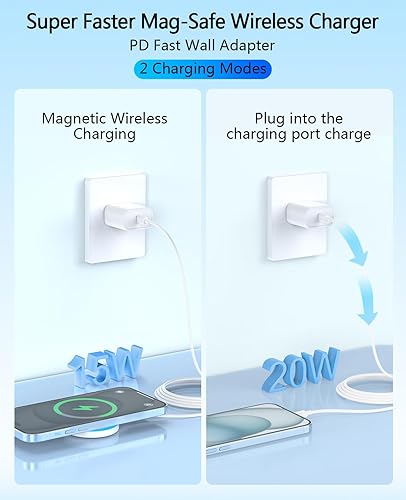 Miniatura 2 de Cargador inalámbrico magnético de 15 W con adaptador de 20 W y cable de 6 pies - Cargador MagSafe para iPhone 1615141312 ProMaxPlusMini y AirPods