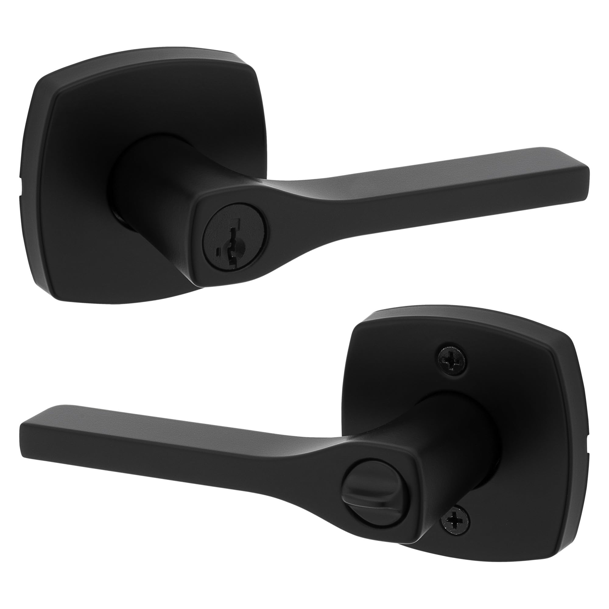 Kwikset Tripoli Dźwignia zamka drzwi wejściowych z miękką nowoczesną różą z technologią SmartKey w kolorze matowej czerni 97402-929