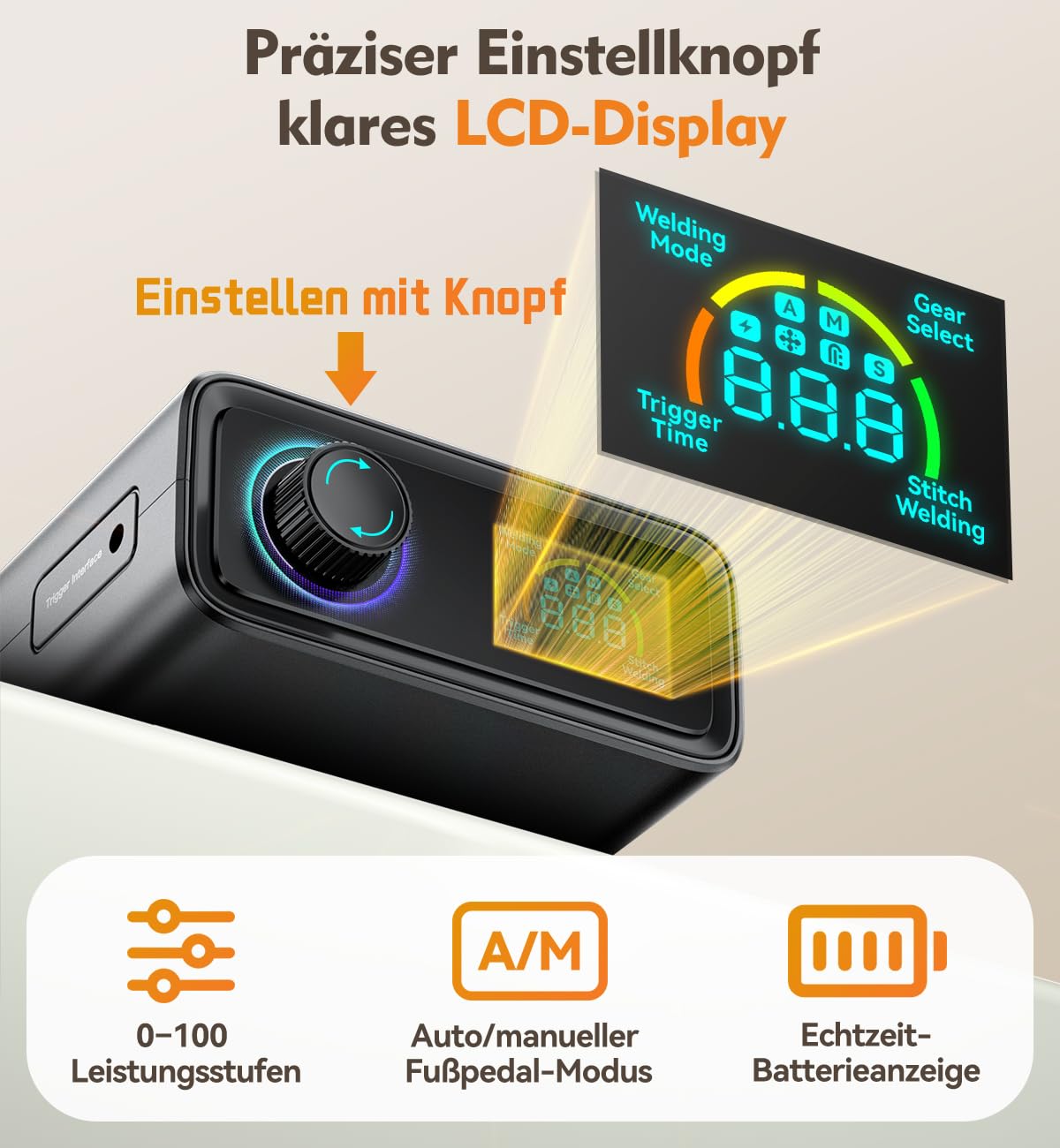 11000W Punktschweißgerät für Akkus, Akku Schweißgerät für 0,1–0,3 mm, 100 Leistungsstufen mit Drehregler, Auto-/Fußpedal-Modus, Dual Pulse