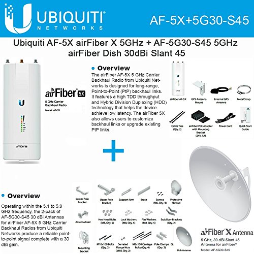 Ubiquiti AF-5X airFiber X 5GHz + AF-5G30-S45 5GHz airFiber Dish 30dBi Slant 45