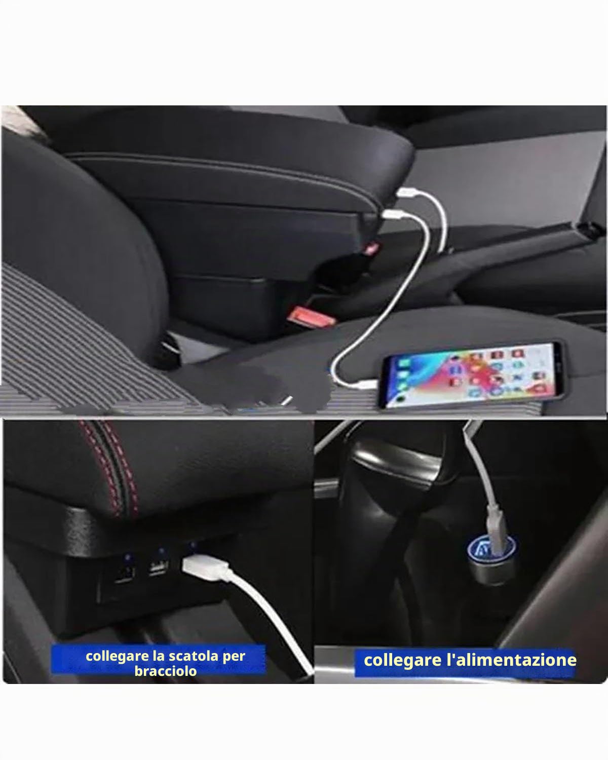 Bracciolo Auto Per POLO Mk5 6R 2010-2018 Scatola Portaoggetti Per Bracciolo Auto Retrofit Auto Braccioli(B1 Black red 3USB)