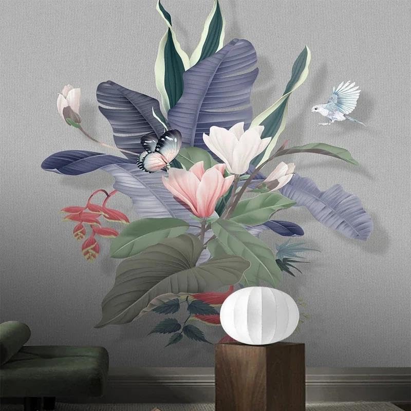 Papier peint 3D plantes cache les défauts du mur salon