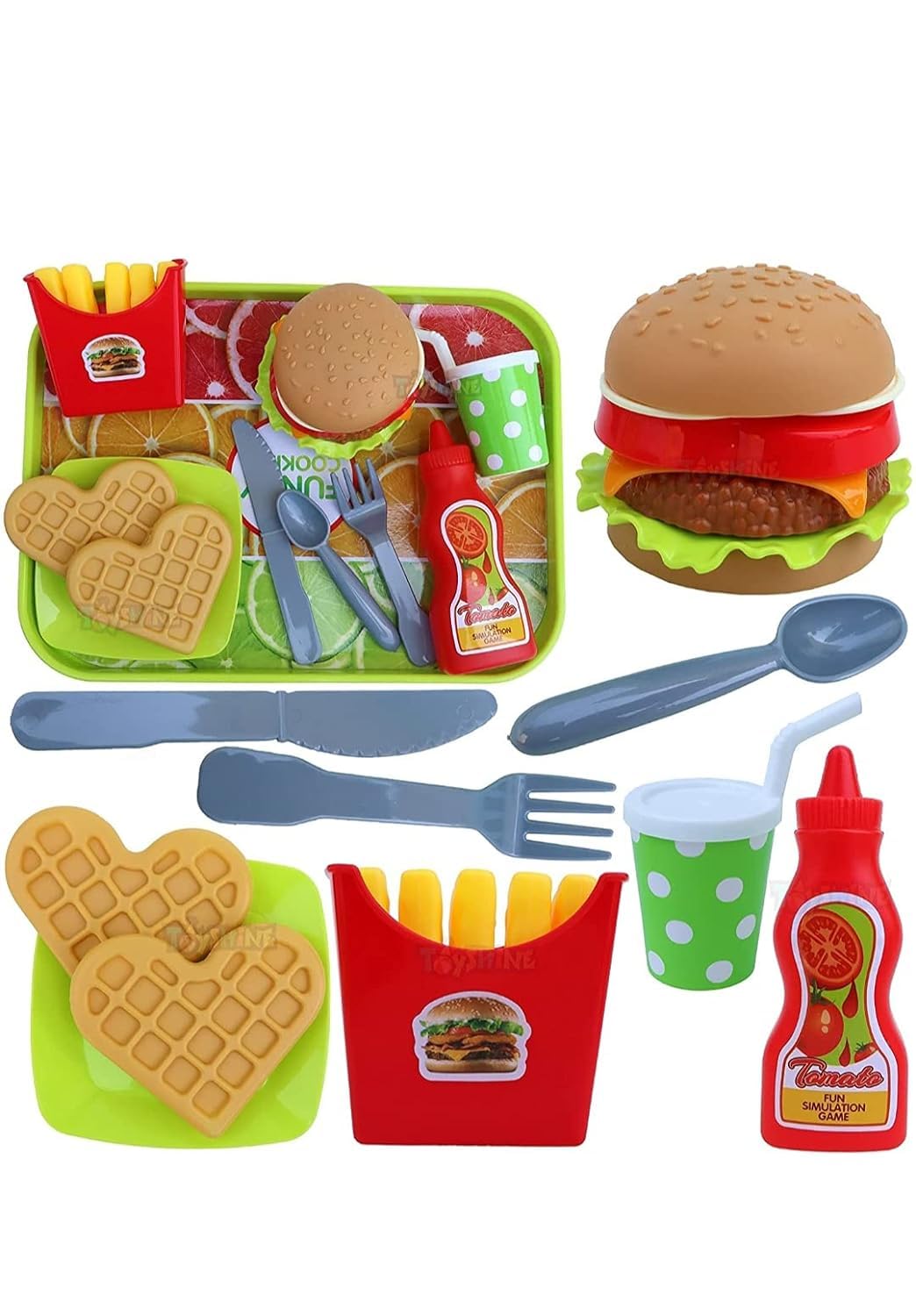 AS Enterprises Pretend Plastic McDonalds Burger Fries and Ketchup Kitchen Play Fast Food Set, Party Play, Best Gifts Food playset for Boys Girls Kids (18 Pieces, Multicolour) (B0C53Z1XV7) Amazon Price History, Amazon Price Tracker