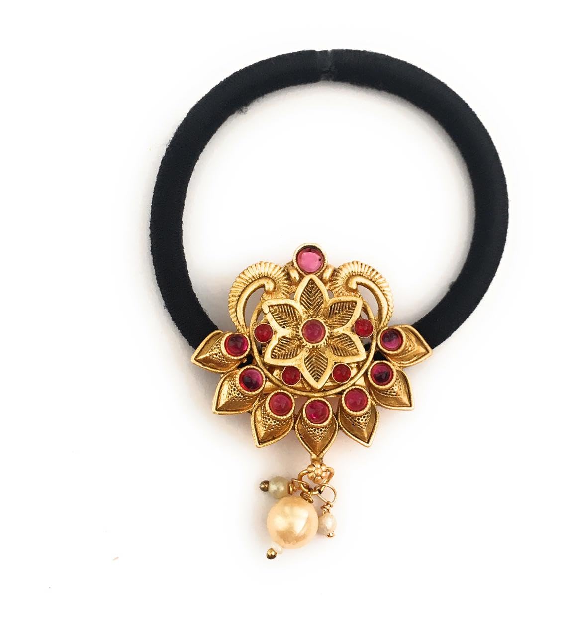 hair bands for women and girls black colour hair rubber bands with antique gold color decoration (pack of 1) hair ties stones ponytail holders center clips for children (B0D5XYVX9N) Amazon Price History, Amazon Price Tracker