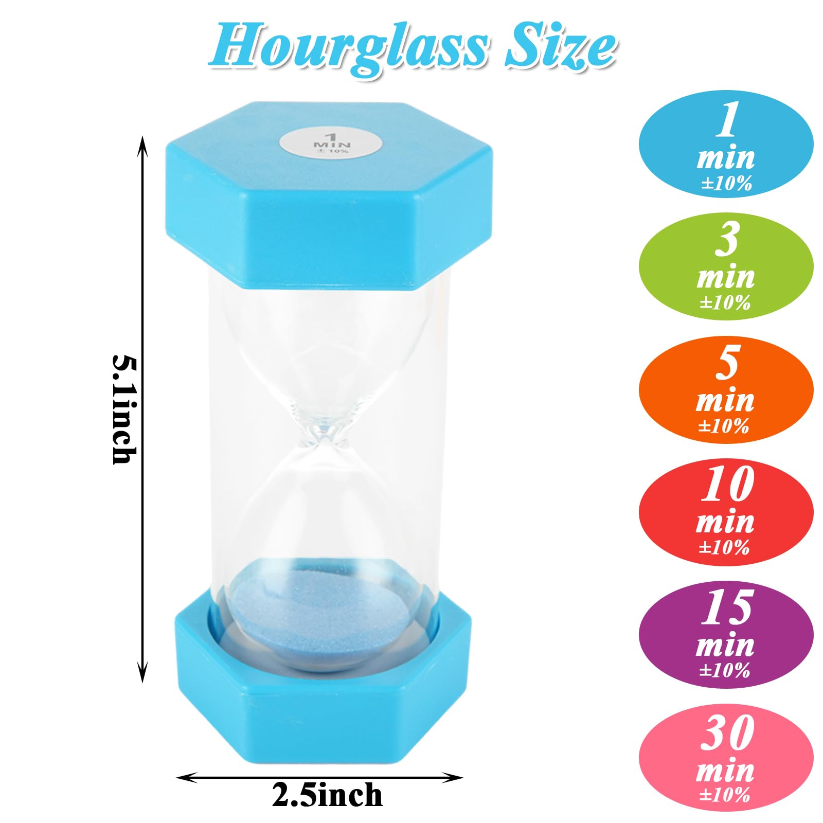 QTLCOHD 6 Pcs Hourglass Sand Timer for Kids, 1/3/5/10/15/30 Minutes Plastic Colorful Hourglass Sand Clock, Unbreakable Visual Timer for Classroom Kids Office Kitchen Decor - Image 2