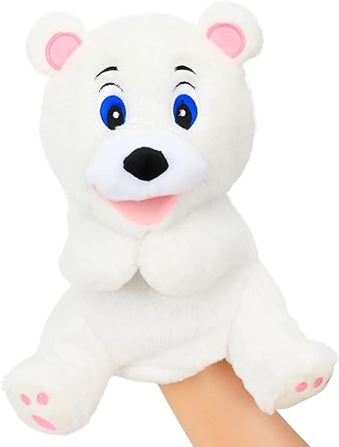 Miniatura 6 de Hopearl Marioneta de mano de oso blanco de felpa con boca abierta y movible para juego imaginativo, juego de rol, juguete interactivo para contar