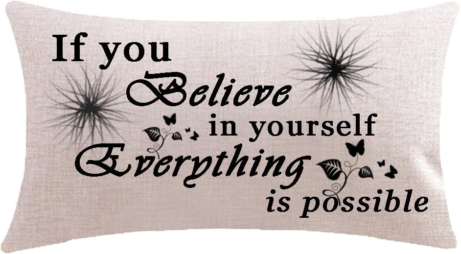NIDITW Cotton Linen Inspirational Words If You Believe in Yourself Everything is Possible Waist Lumbar Throw Pillow case Cushion Cover Pillowcase for Sofa Home Decor Rectangle 12x20 inches