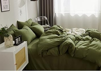 Nanko Full Comforter Set Dark Green, Olive Green Soft Reversible All Season Down Alternative Quilted Duvet Insert, Microfiber Filling, Luxury Quality Bedding Sets in a Bag 3PCs 80x90, Hunter Green