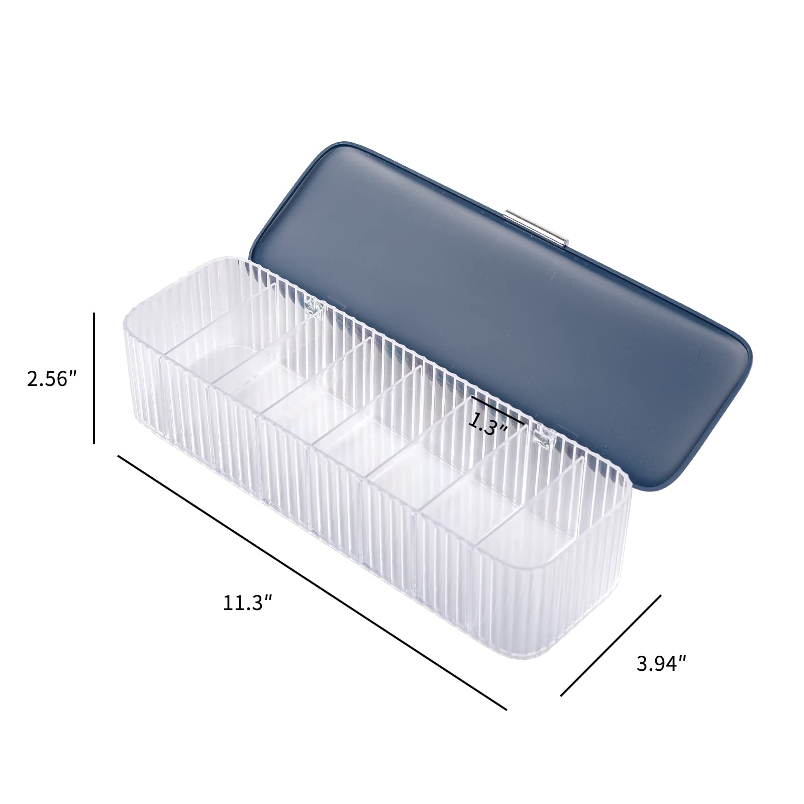 Yesesion 4 Pack Plastic Cord Organizer Box with Lid and 20 Wire Ties, Clear Phone Charger Storage Case with 8 Compartments, Data Cable Management Bins for Office, Desk Drawer, Home (Blue)