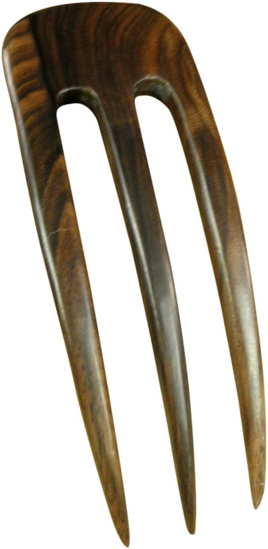 JWL (1) S.E. Asian Ebony Three Prong Curved 5 Inch Hair Fork FPL 4 Inches Stick Pick Pic Pin Fork Great Bun Holder - Hawaiian Style