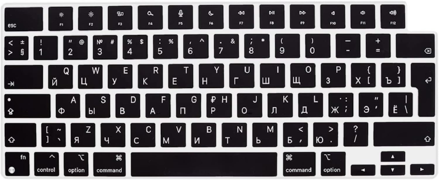 EU/UK Version Russian English Keyboard Cover for MacBook Air 15.3" M2 A2941/Air 13.6" M2 A2681, MacBook Pro 14.2"/16.2" 2023-2021 M3/M2/M1, A2918/A2992/A2779/A2442/A2991/A2780/A2485, Black [IK81]