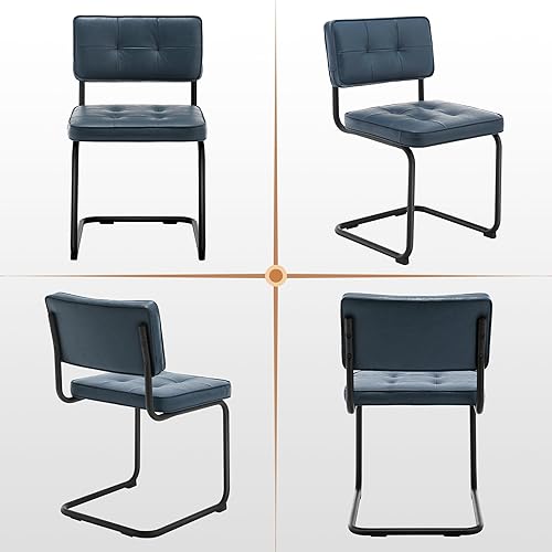 Miniatura 8 de Zesthouse Juego de 2 sillas de comedor industriales de metal, sillas tapizadas de piel sintética con base de metal negro, para cocina y comedor,