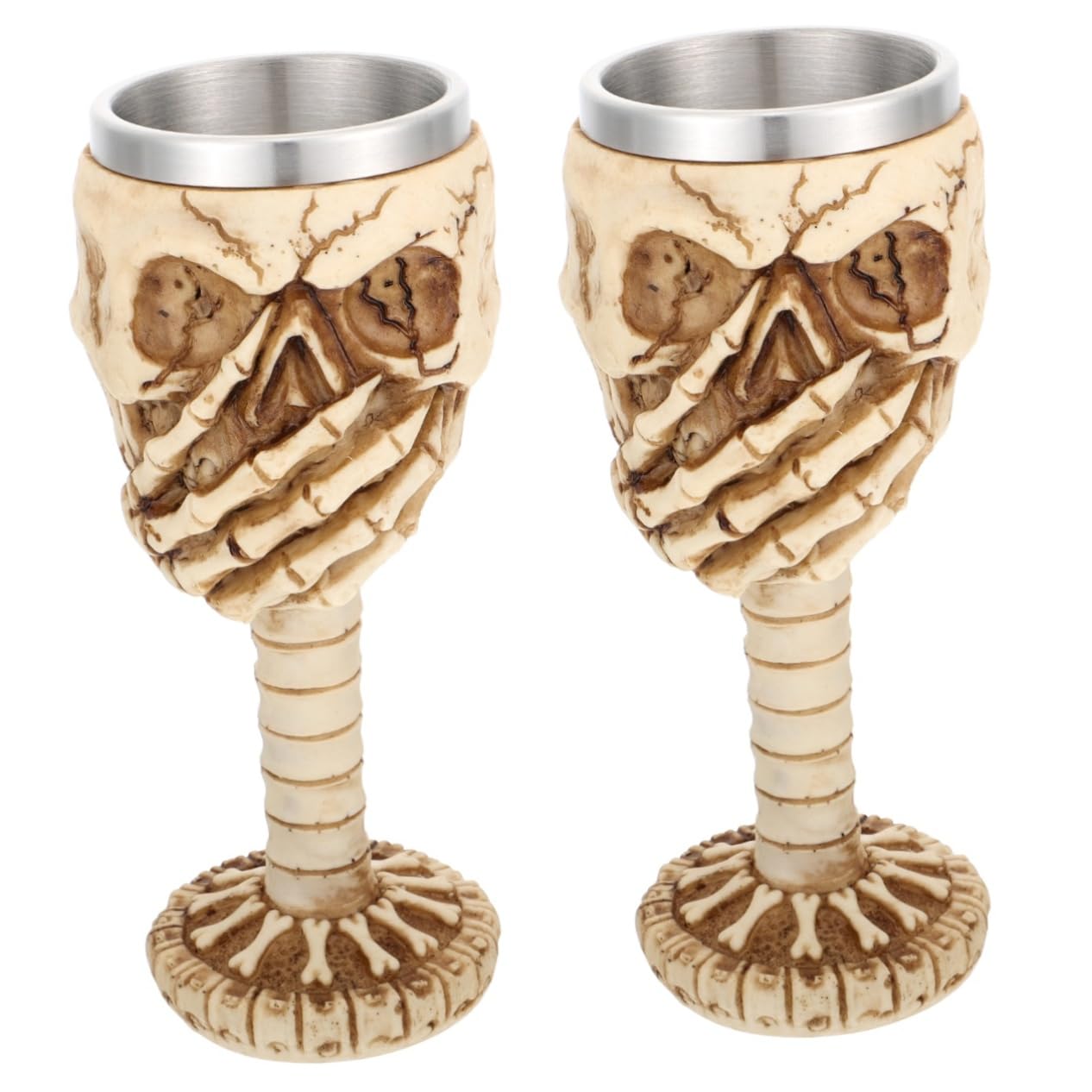 Cabilock 2 Tazas De Acero Inoxidable Con Esqueleto Humano Hervidor De Agua Figura Macabra De Terror Taza De Bebida De Esqueleto Taza Bonita Vaso De Vino Gótico Copas De Mano De