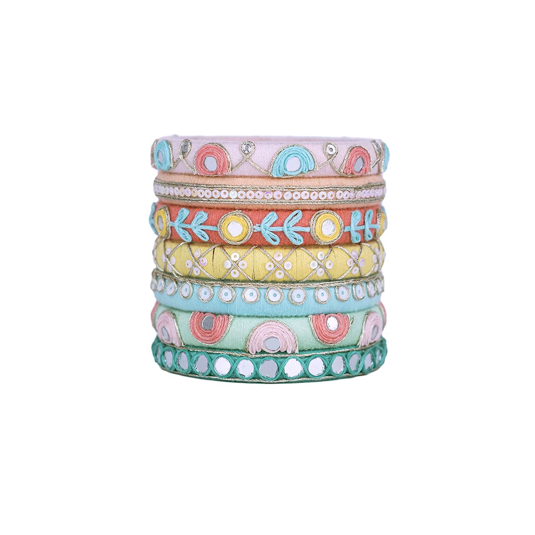 Taasha Craft Jivika Thread Embroidery Mirror Work Bangles, Handcrafted Cotton Thread Bangle Set for Women & Girls Size 2.4 Set of (7 Bangles) (B0D9BWB7NW) Amazon Price History, Amazon Price Tracker