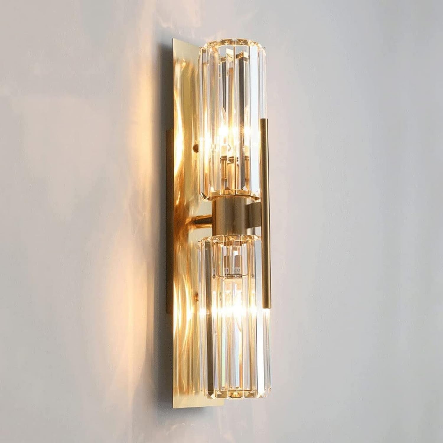 HXYSXHJUO Crystal Wall Sconce Lighting Fixtures 2-Light Gold Metal Lamp Modern Vanity Light, E14 Mount Lamps Compatible with Living Room Bedroom, Pendant Light