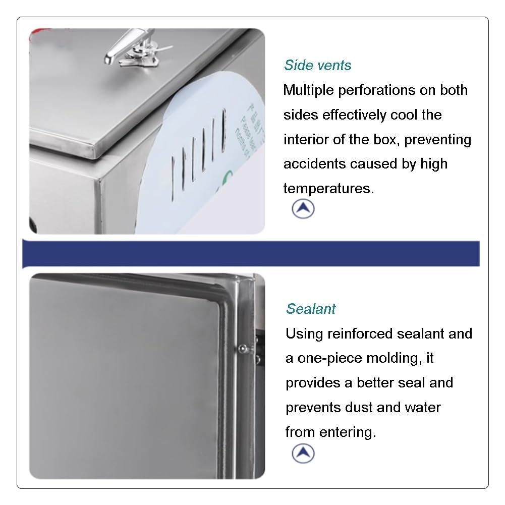 Scatola di Derivazione Impermeabile in Acciaio Inox 304, con Chiusura A Chiave, Resistente alle Intemperie, Ideale per Progetti Elettrici. Armadio Elettrico per Esterni,Silver-50x40x20cm
