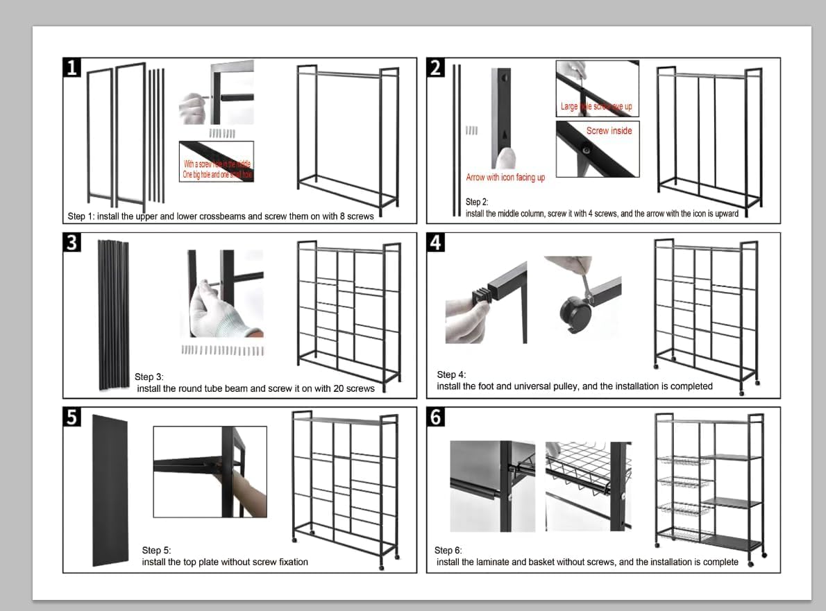 Un rack di stoccaggio in metallo robusto e durevole con 4 strati e 4 cesti a maglia, dotato di rulli e altezza regolabile di 5 centimetri, adatto per garage e cucine (nero, 32x12.6x53in/80x32x135cm)
