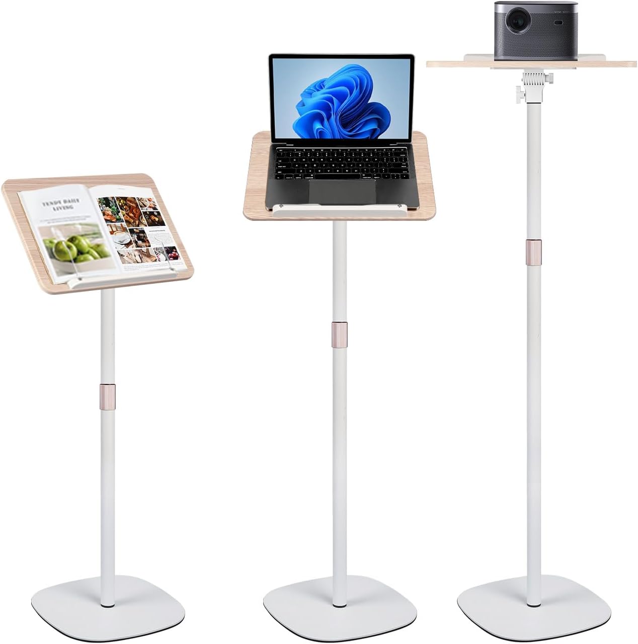 Adjustable Floor Book Stand Height From20'-51‘ and Angle, Music Stand,Reading Stand for Tablet Bibles, Recipes, Cooking, Books Wooden Display Rack,Stable Portable with Clip