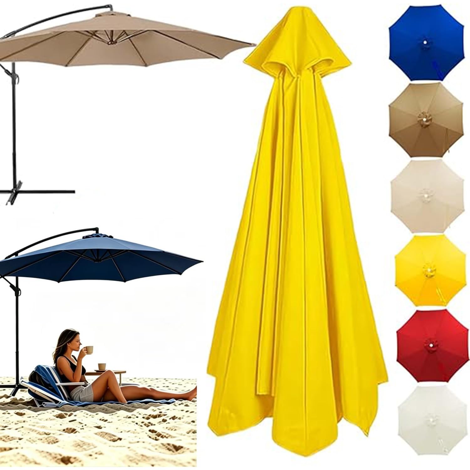 Auvent de remplacement pour parasol de terrasse 3m 8 ribs pour ombrager vos repas d'été