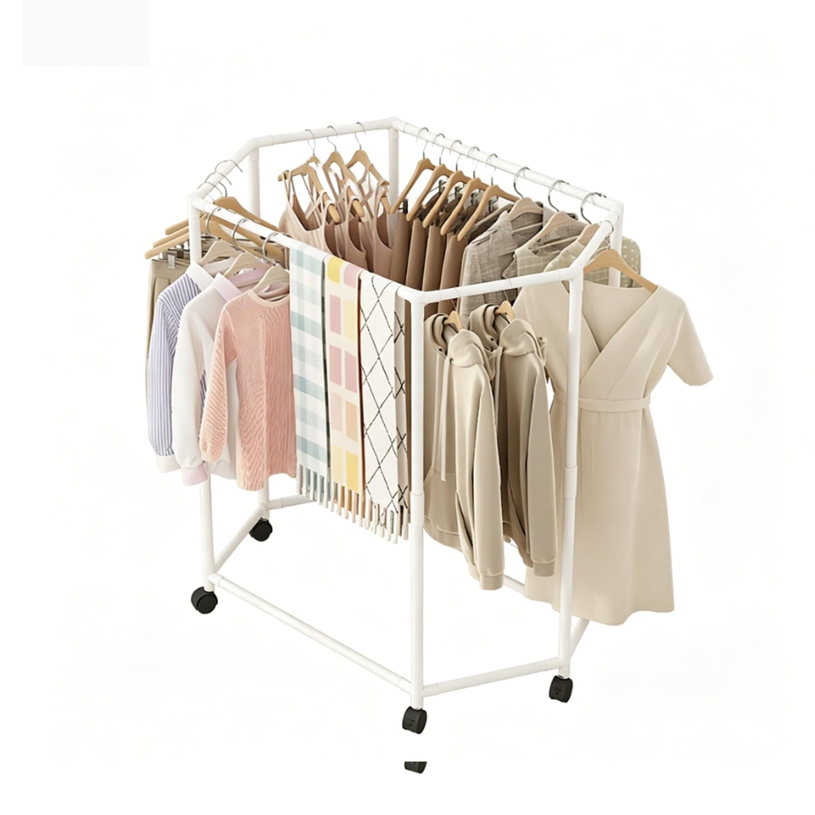 YAOHY Rolling Clothing Rack with Wheels, 2-Tier Freestanding Heavy Duty Clothes Rack for Hanging Clothes for Closet, Bedroom, Entryway, Living Room(White,1,83cm/32.6in)