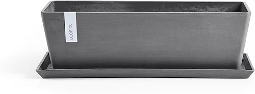 Miniatura 4 de Ecopots Maceta rectangular moderna de plástico reciclado Brujas para interiores y exteriores, color gris, 17.7 pulgadas