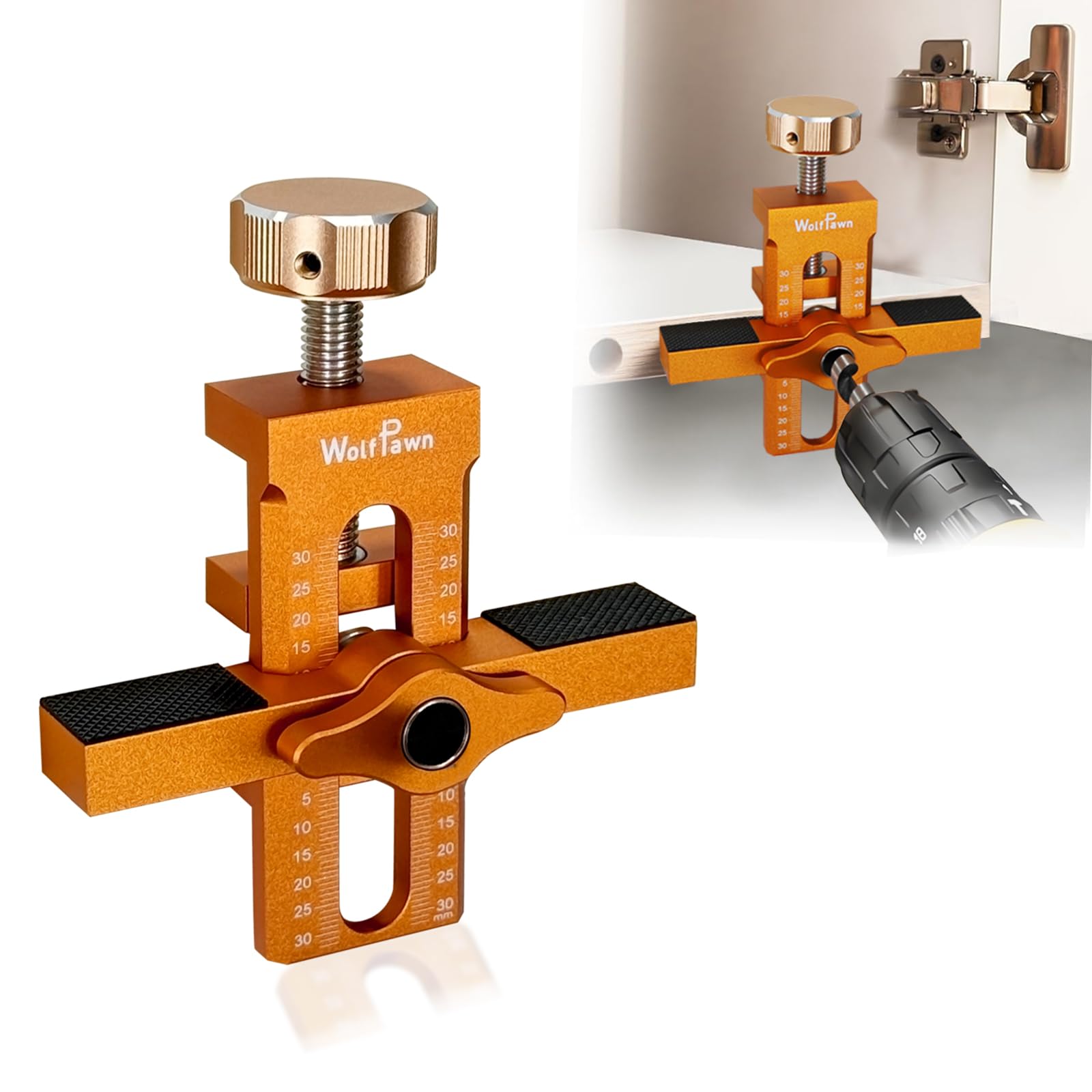 WolfPawn Cabinet Door Installation Jig,2-in-1 Cabinet Hinge Installation Positioning Tool,Adjustable Length Aid Positioner Tools,Versatile Aluminum