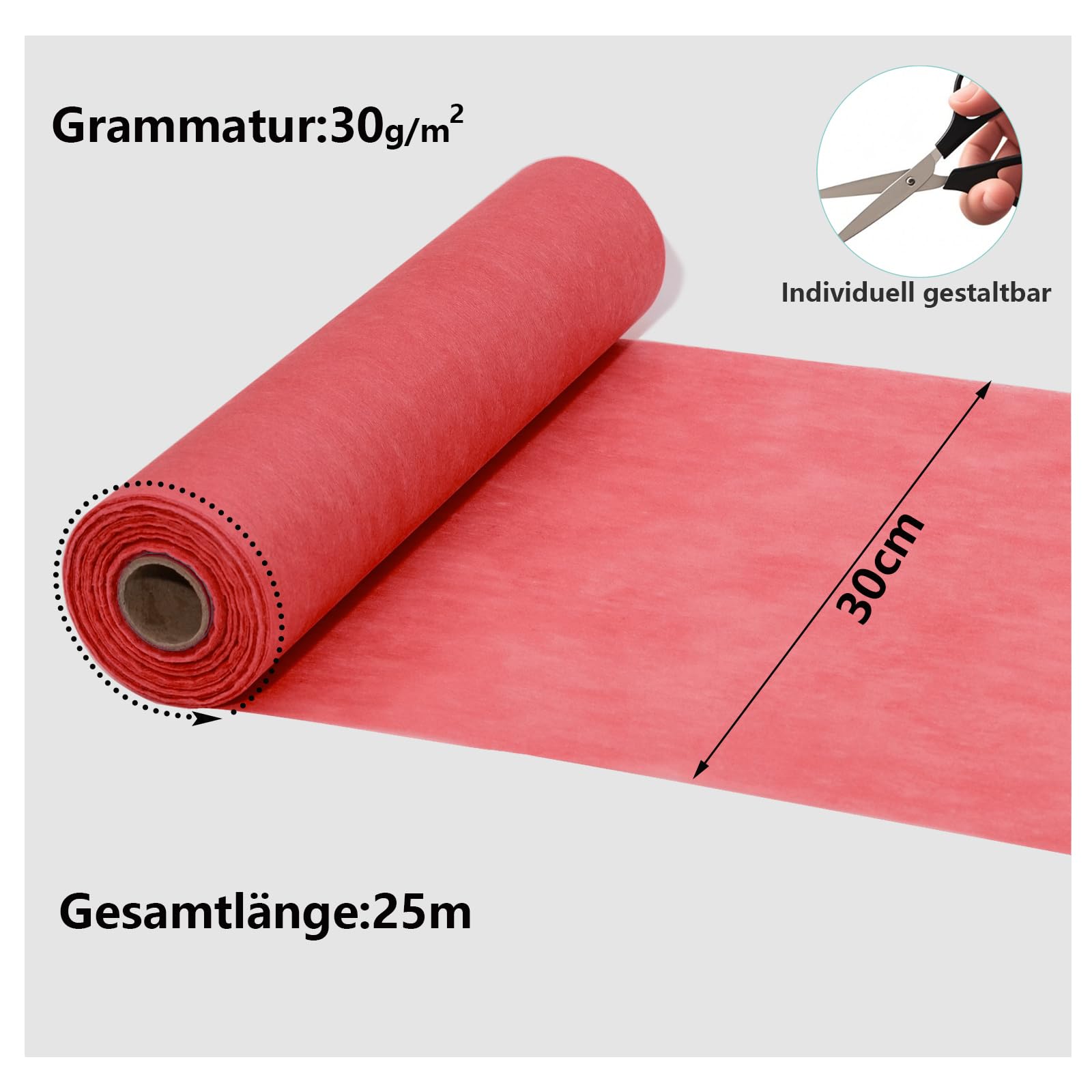 MODERNO Runner da tavolo in tessuto non tessuto, 30 cm x 25 m, per esterni, feste, compleanni, matrimoni, colore: rosso scuro